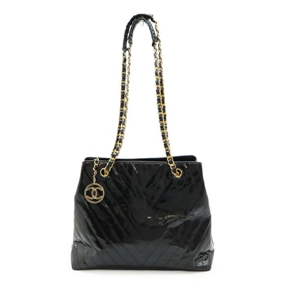 CHANEL Black Leather Logo Shoulder Bag - Picture 1 of 10